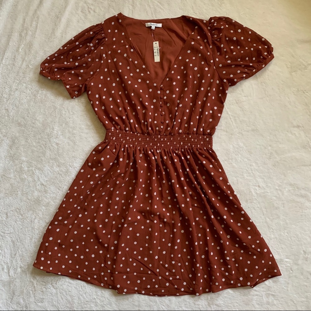 NWT Madewell Inkspot Polka Dot Orange Dress Size L